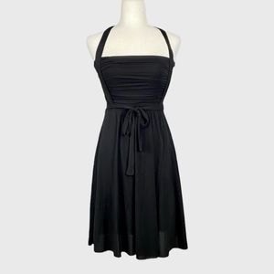 BCBGMaxAzria Womens Black Flared Halter Dress Ruched Bodice size Small
